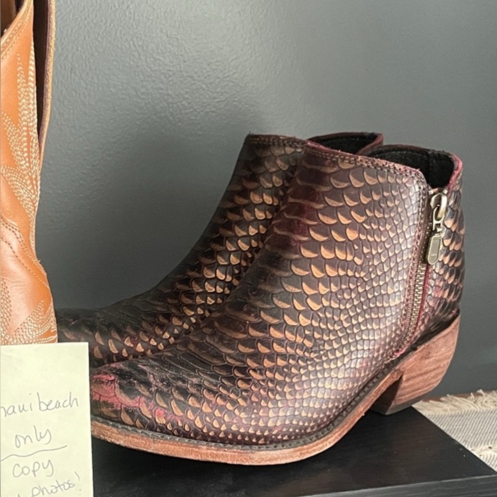 😍 LIBERTY BLACK 7B Leather Snake print Western Boots RED 🐍